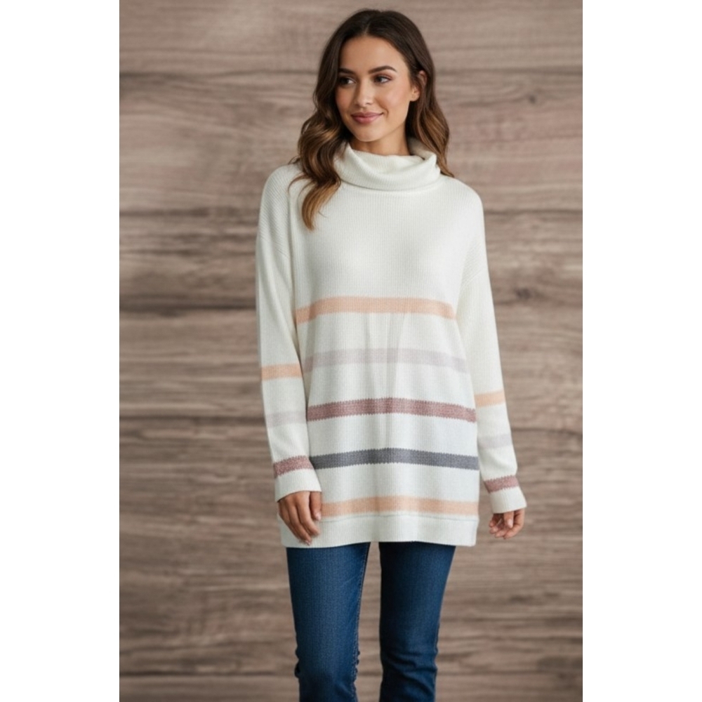 Phil Love Cowlneck Striped Sweater Off White Size S